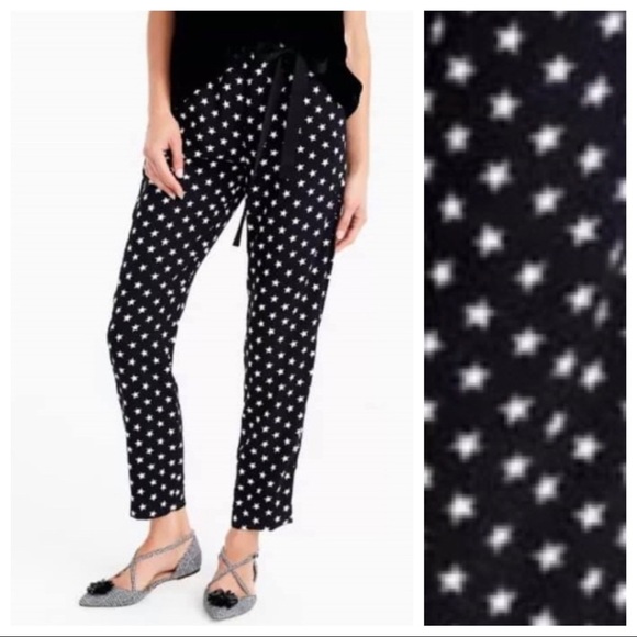 J. Crew Black/White Stars Print Pants. Size 8. - Picture 1 of 8